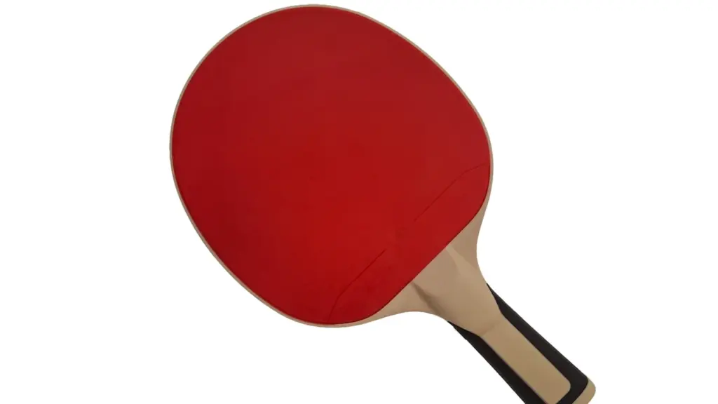 A red and black table tennis paddle isolated on a clean white background.